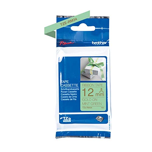 BROTHER P-Touch 12mm mint green/gold ribbon tape