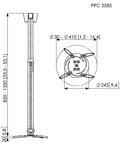 VOGEL S Support vidéoprojecteur PPC 2585 plafond, bras 850-1350 mm argent