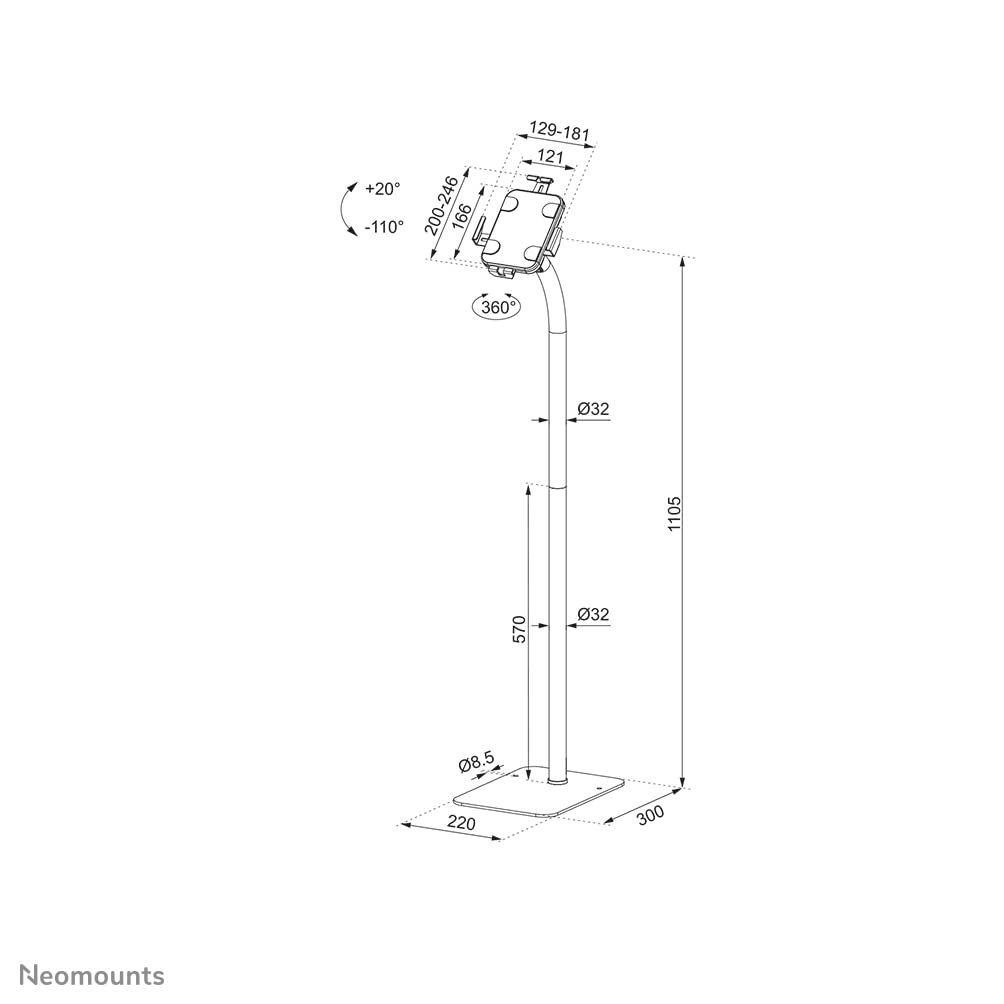 NEOMOUNTS FL15-625WH1 Support pour tablette au sol 7.9-11p - verrouillable - universel
