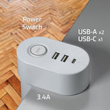 Multiprise 3 prises à pincer avec interrupteur - chargeur USB - 2 m