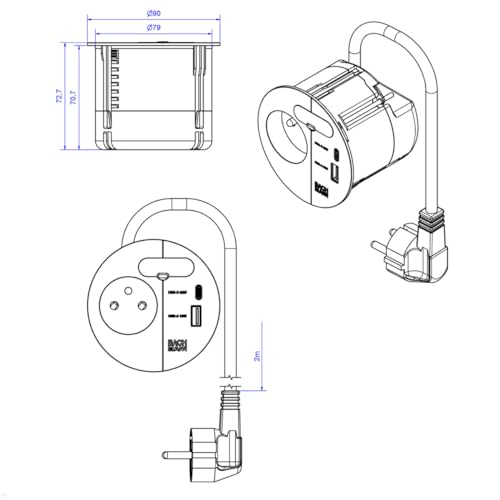 BACHMANN Insert 1 prise LOOP IN CHARGE noir