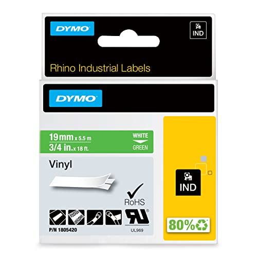 DYMO Etiquette Rhino vinyle blanc sur noir 9 x 5,5 mm