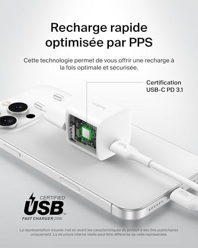 BELKIN 25W USB PD Wall Charger with PPS WHT w/1m C-C Cable