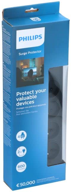 PHILIPS Rallonge multiprise parasurtenseur 4 prises 2m Blanc