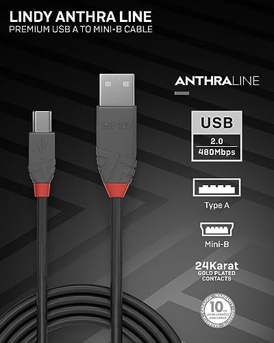 LINDY Câble USB 2.0 type A vers Mini-B Anthra Line 0.5m