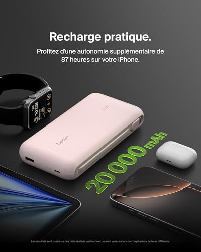 BELKIN 20k PD30w Integrated USB-C Cable Power Bank Pink