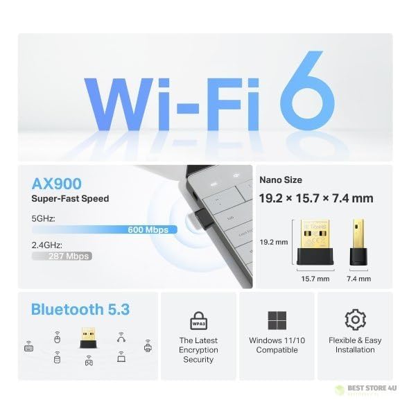 TP-LINK AX900 Nano Dual Band Wi-Fi 6 Bluetooth 5.3 USB Adapter