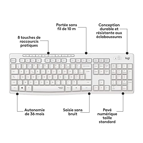 LOGITECH MK295 Silent Wireless Combo - OFF WHITE - FRA - CENTRAL