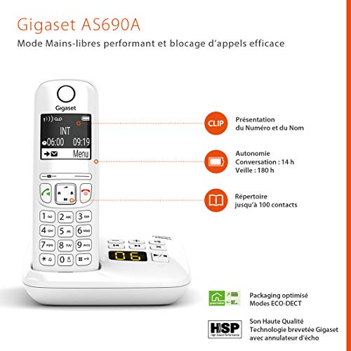 Gigaset AS690A DUO tél.DECT + REP - base + 2 combinés blancs