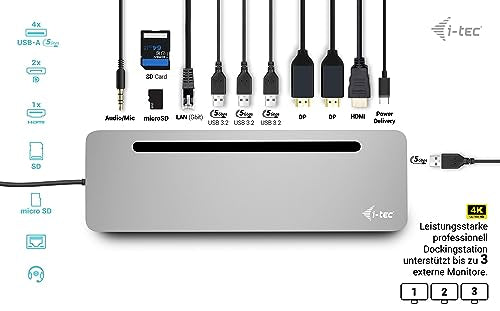 I-TEC USB-C Metal Ergonomic 4K 3x Display Docking Station with PD 100 W