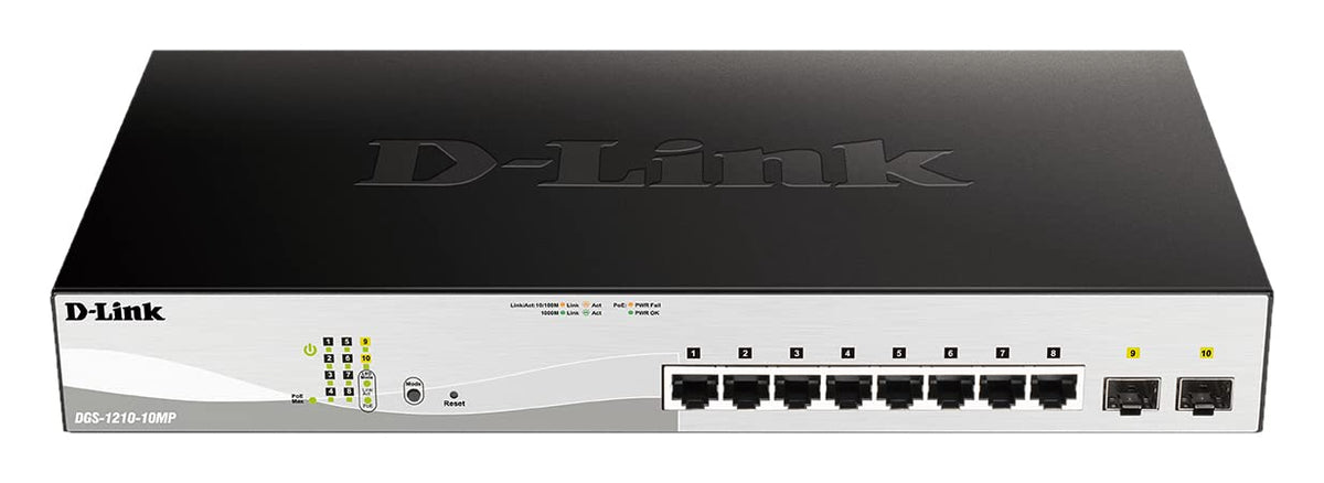 D-LINK 10-Port Layer2 PoE+ Smart Managed Gigabit Switch 8 x 10/100/1000Mbps TP RJ-45 PoE Port Port 1-8 802.3at Power-over-Eth
