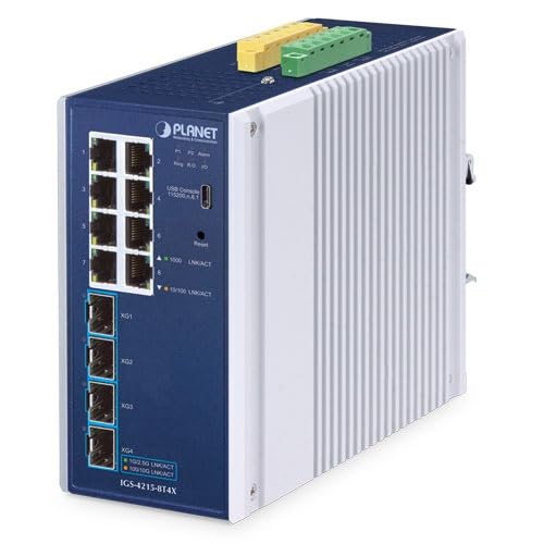 PLANET IP30 Industrial L2/L4 8-Port Géré L2/L4 Gigabit Ethernet (10/100/1000) Aluminium, Bleu