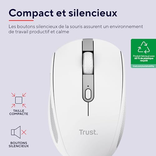 TRUST Souris sans fil OZAA Compact multi-connexion - Blanche