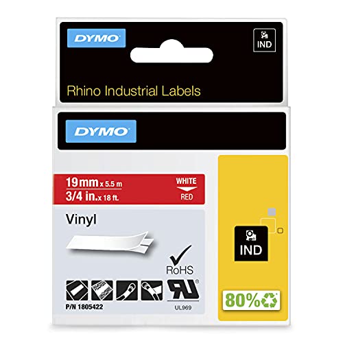DYMO Rhino Etiquette indus Vinyle 12mm x 5,5m blanc sur roug