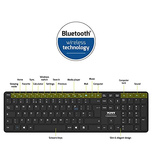 PORT DESIGNS Rechargeable Bluetooth Keyboard Ultra Slim and Elegant Design Rechargeable Battery 10meters Bluetooth range Compatible