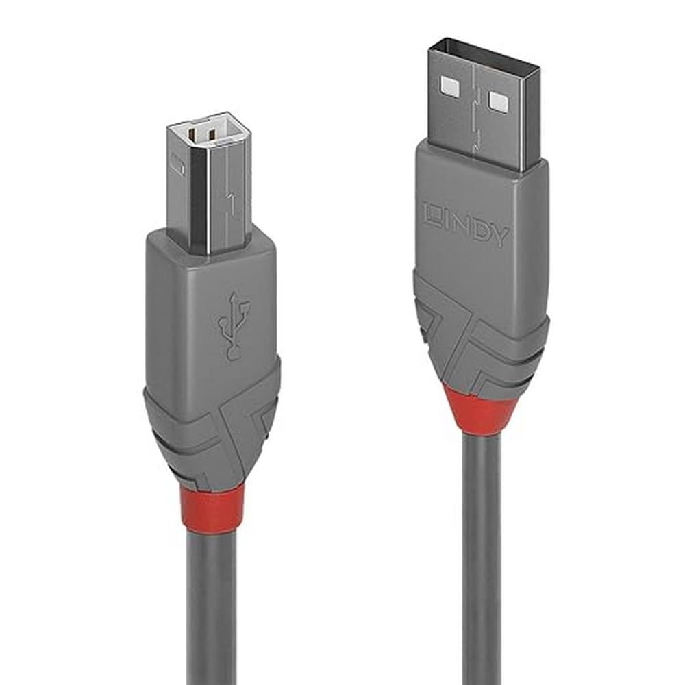 LINDY 1m USB 2.0 Type A to B Cable Anthra Line USB Type A Male to B Male cool grey