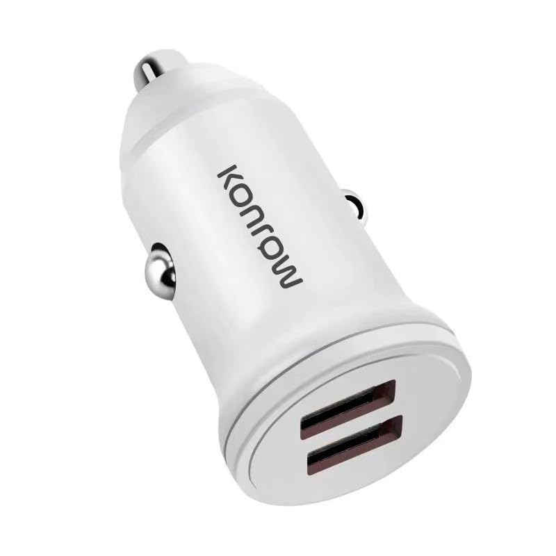 Konrow KCC12AAW - Adaptateur Allume-cigare 2 Ports USB A   - Charge rapide 12W, Blanc (Compatible, Blister)