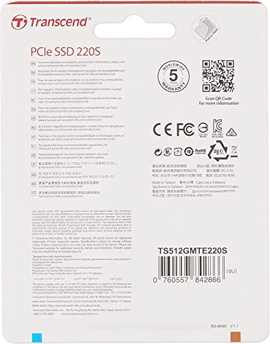 TRANSCEND 512Go M.2 2280 PCIe Gen3x4 M-Key puce 3D TLC avec Dram