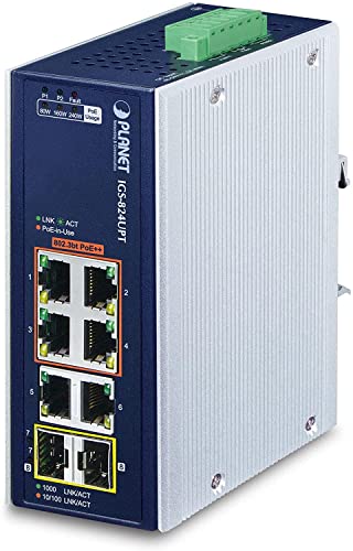 PLANET IP30 Industrial 4-Port Non-géré Gigabit Ethernet (10/100/1000) Connexion Ethernet, supportant l'alimentation via ce port (PoE) Bleu, Blanc