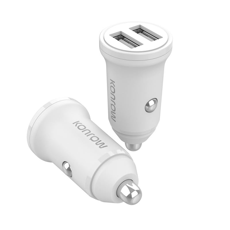 Konrow KCC12AAW - Adaptateur Allume-cigare 2 Ports USB A   - Charge rapide 12W, Blanc (Compatible, Blister)