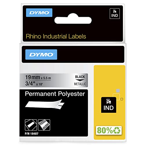 DYMO Rhino Etiquette industrielle Polyester permanent 19mm x 5,5, m noir/blan