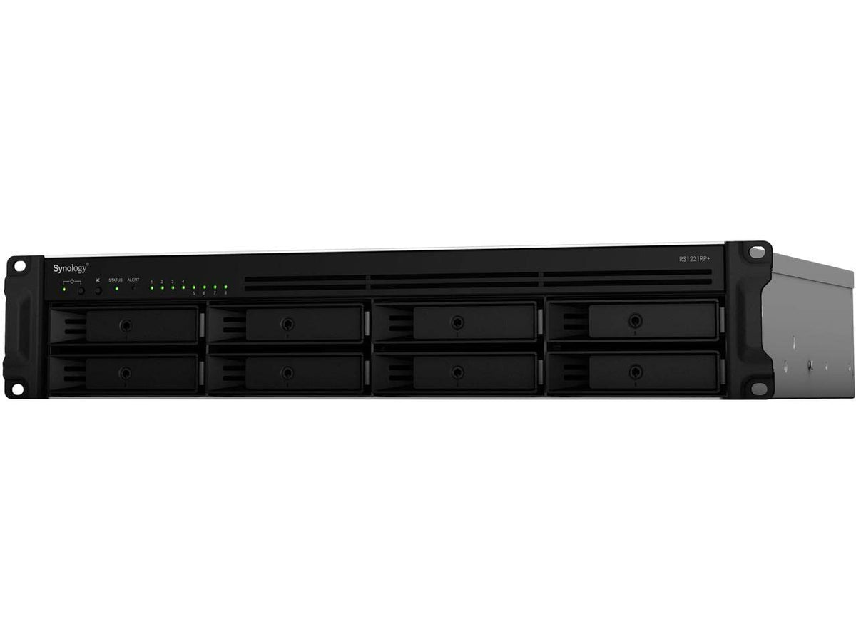 SYNOLOGY RS1221RP+ 8-Bay NAS-Rackmount AMD Ryzen V1500B quad-core 2.2GHz 4Go DDR4 up to 32Go RJ-45 4x1GbE 2xUSB 3.2 1xeSATA