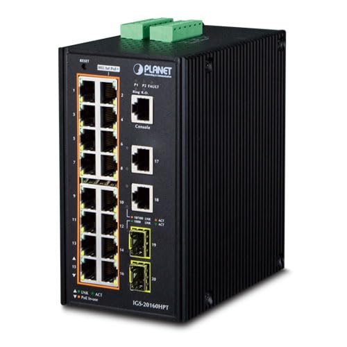 PLANET IGS-20160HPT commutateur réseau Géré L2/L3 Gigabit Ethernet (10/100/1000) Connexion Ethernet, supportant l'alimentation via ce port (PoE) Bleu, Blanc