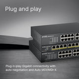 Zyxel GS1100-10HP v2 Non-géré Gigabit Ethernet (10/100/1000) Connexion Ethernet, supportant l'alimentation via ce port (PoE) Noir