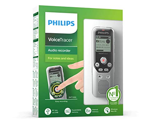 PHILIPS Dictaphone VoiceTracer DVT1250 : Optimisé pour les notes, 1 mic 4Go Mono