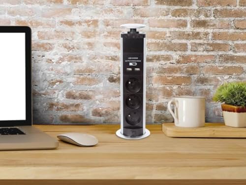 Bloc multiprise verticale 3 prises et 2 ports USB