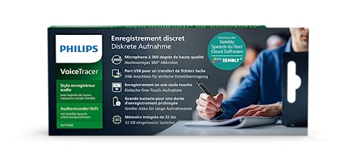 PHILIPS VoiceTracer DVT1600 Stylo enregistreur audio, 32go, 360°