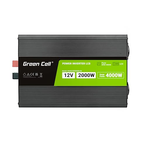 Green Cell Przetwornica napicia PowerInverter LCD 12 V 2000W/40000W Przetwornica samochodowa z wywietlaczem - czysty sinus adaptateur de puissance & onduleur Au