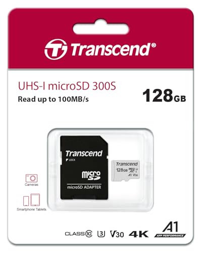 TRANSCEND 128Go UHS-I U3A1 microSD avec adaptateur SD pour smartphone / tablette