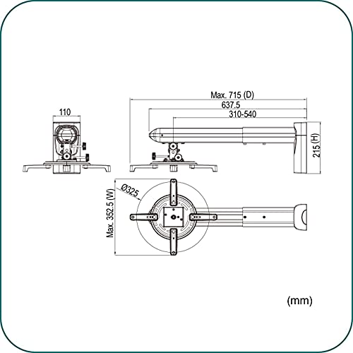 AAVARA Support vidéoprojecteur PB053 mural, bras de 310 à 540 mm, platine
