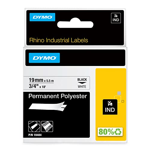 DYMO Rhino Etiquette industrielle Polyester permanent 19mm x 5,5, m noir/blan