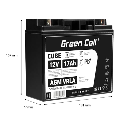 Green Cell AGM Battery Lead Acid VRLA 12V 17Ah for motor boats and electric - Battery - 17.000 mAh