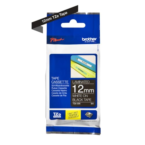 Ruban laminé standard BROTHER Blanc/Noir 12mm TZE-335