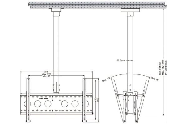 AAVARA Support plafond D9250+EF6540x2 pour écrans 32-60"