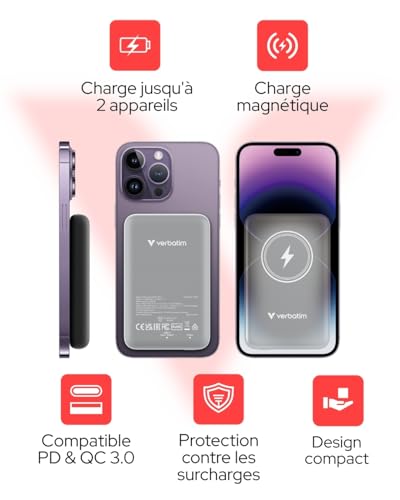 VERBATIM CHARGE N GO MAGNETIC WIRELESS POWER BANK 10000 GREY WCF (P)