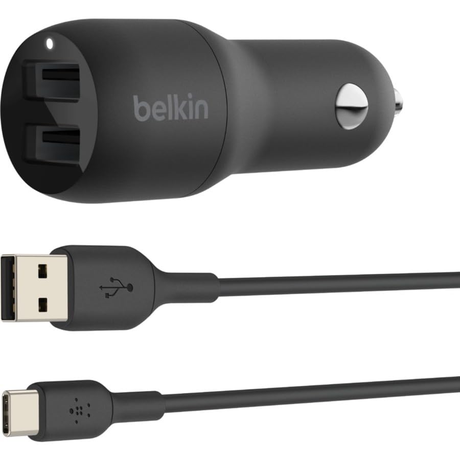 BELKIN BOOST CHARGE 24w USB-A Dual Car Charger w/ 1M PVC A-C Black
