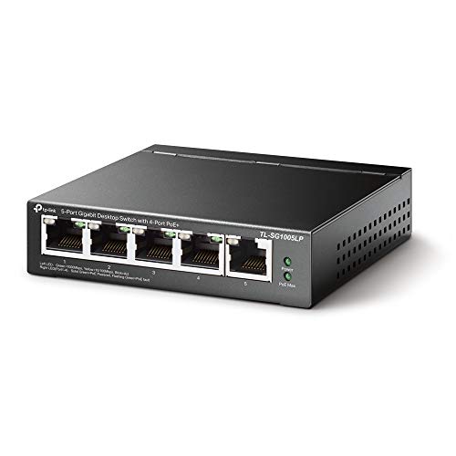 TP-LINK TL-SG1005LP 5-Port Gigabit Desktop Steel Case Switch with 4-Port PoE+ 40W PoE budget