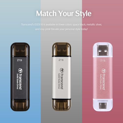 TRANSCEND ESD310P 2To External SSD USB 10Gbps Type C/A Pink