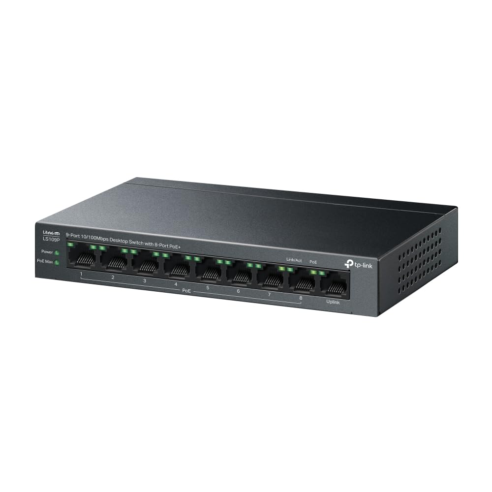 TP-Link LiteWave LS109P commutateur réseau Non-géré Fast Ethernet (10/100) Connexion Ethernet, supportant l'alimentation via ce port (PoE) Noir