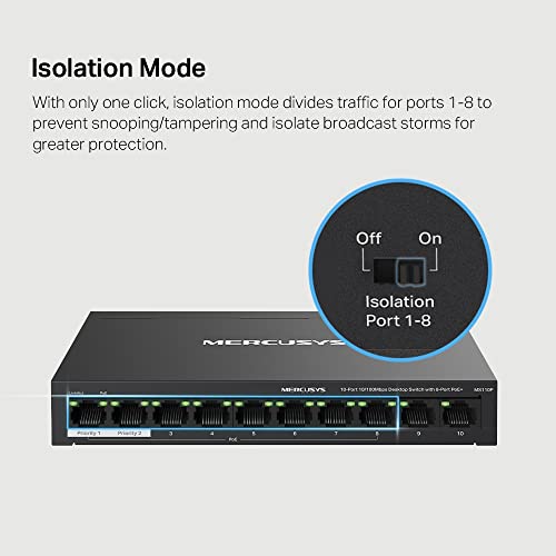 Mercusys MS110P commutateur réseau Géré Fast Ethernet (10/100) Connexion Ethernet, supportant l'alimentation via ce port (PoE) Noir
