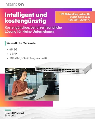 HPE Networking Instant On 1830 48G 4SFP Switch Commutateur intelligent 48 x 10/100/1000 + 4 x Gigabit SFP de bureau