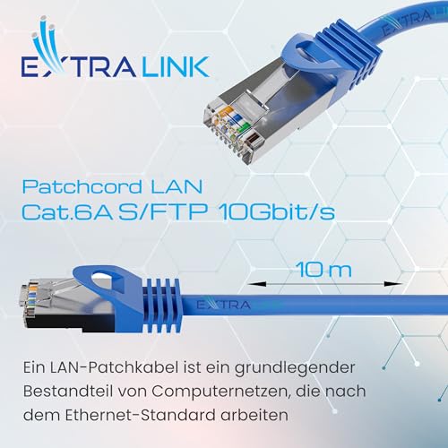 EXTRALINK LAN patchcord CAT.6A S/FTP 10m 10G shielded foiled twisted pair bare copper BLUE