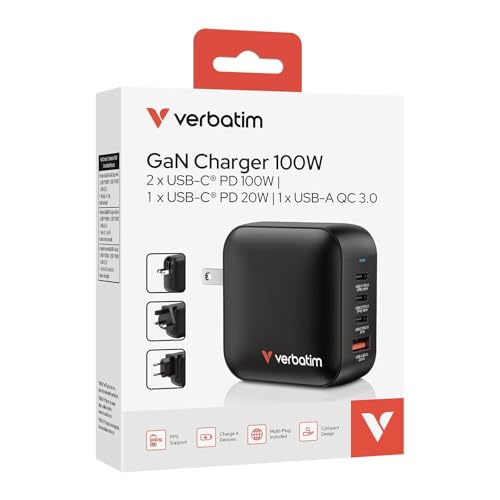 VERBATIM MINI GAN CHARGER 100W 4 PORT US/EU/UK ADP WCF (P)