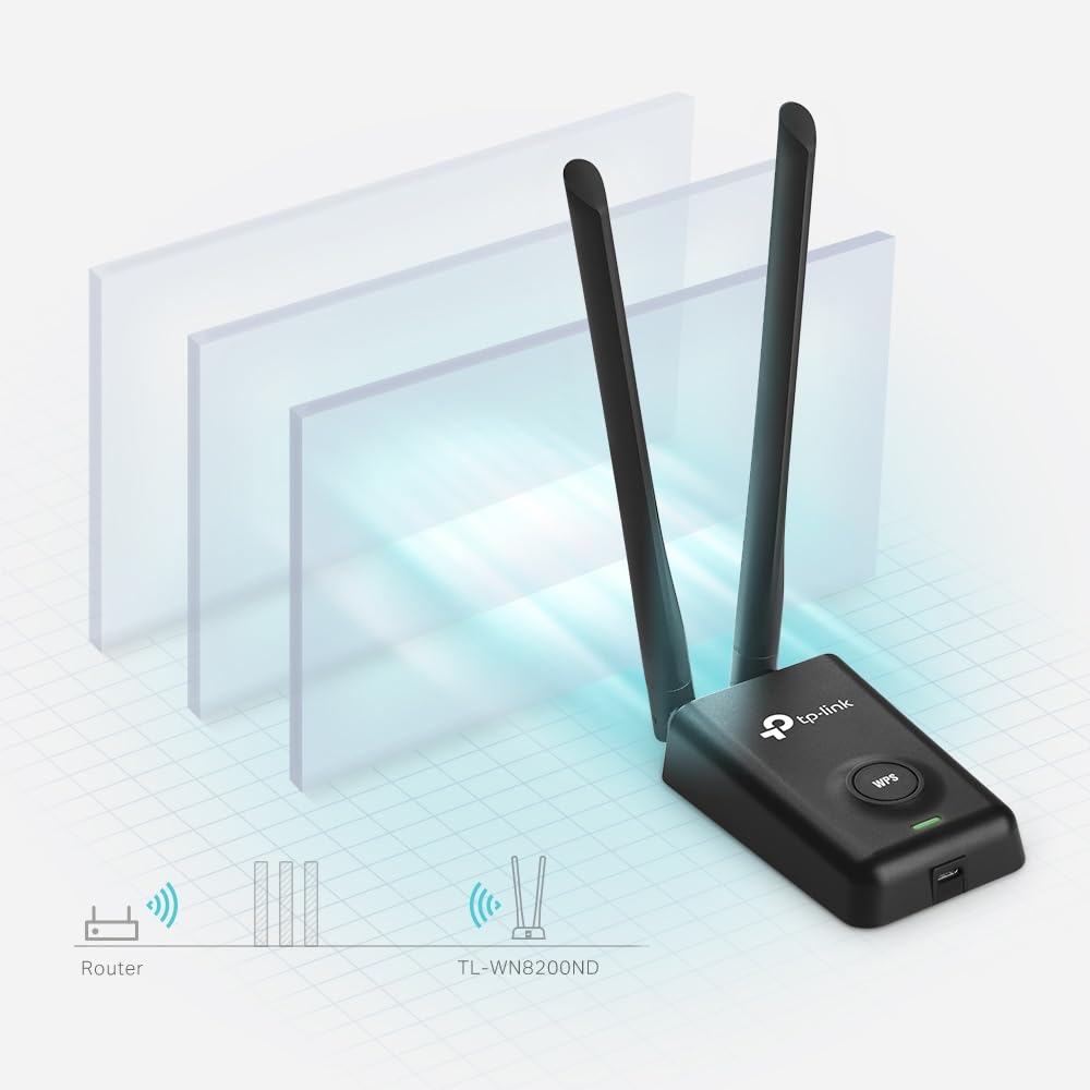 TP-LINK 300Mbps High Power Wireless USB Adapter 2.4GHz 802.11b/g/n High Power up to 500mw 2x5dBi detachable RP-SMA antennas 1xUSB
