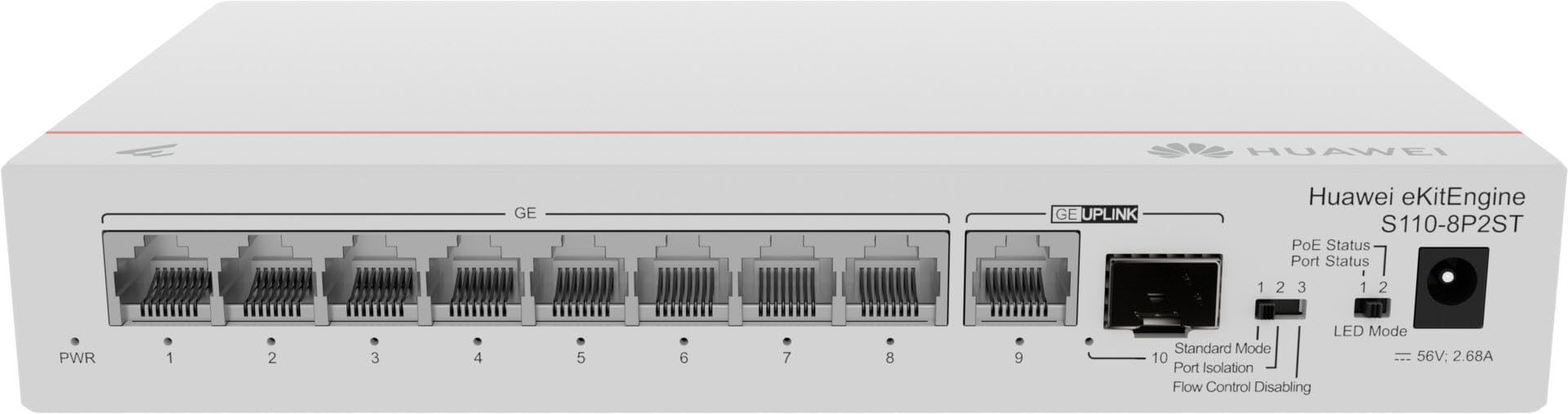 Huawei Switch S110-8P2ST (8*GE ports (124W PoE+), 1*GE SFP port, 1*GE port, AC power, power adapter)