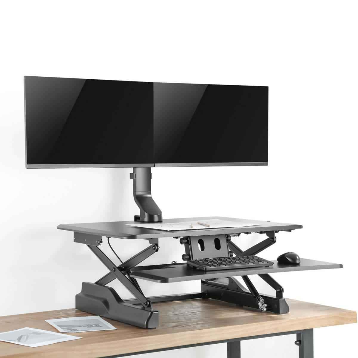 EATON TRIPPLITE Dual-Display Monitor Arm with Desk Clamp and Grommet - Height Adjustable 17p to 27p Monitors